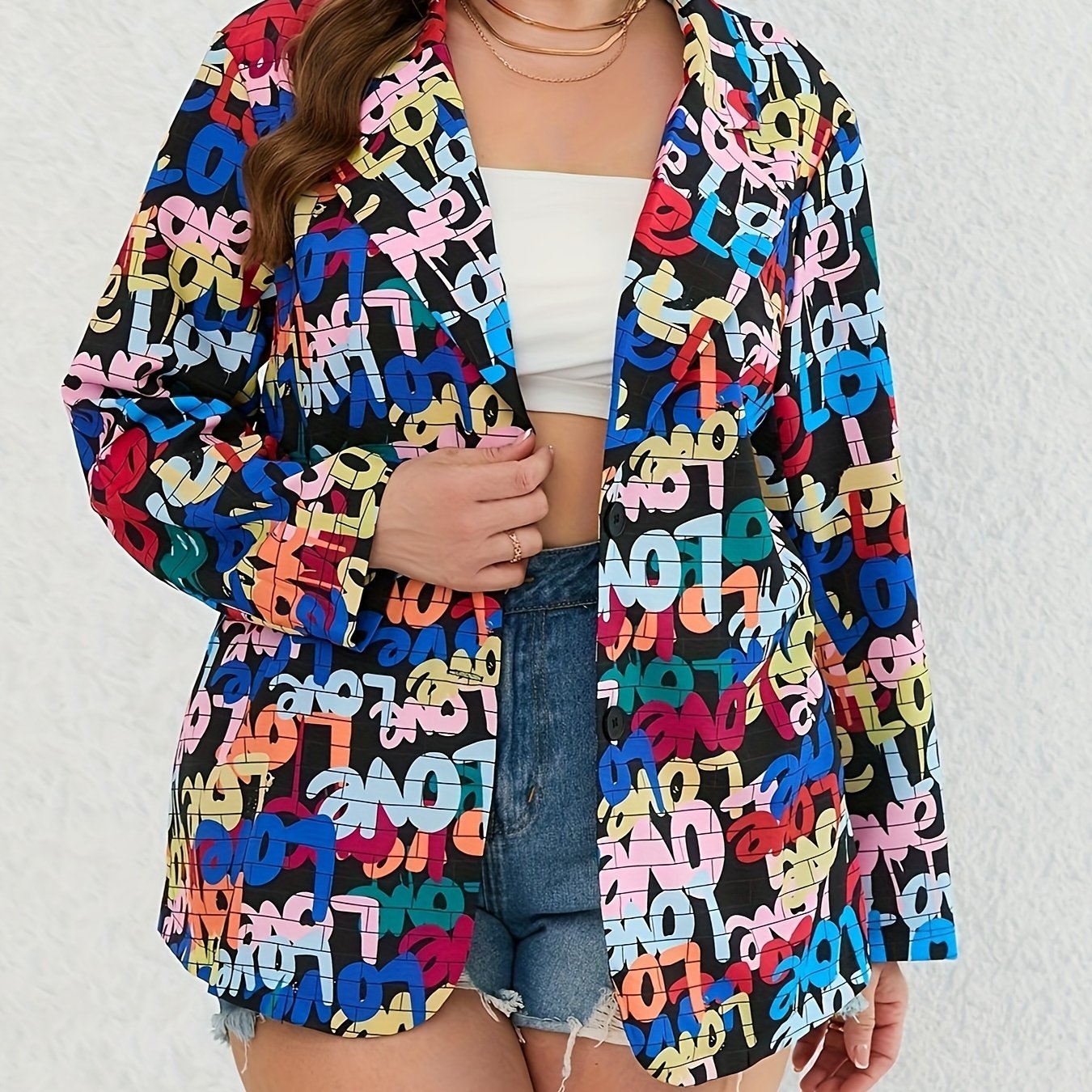 Casual Allover Letter Print Blazer