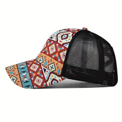 Boho Daisy Cow Print Ponytail Trucker Hat Mesh Baseball Cap