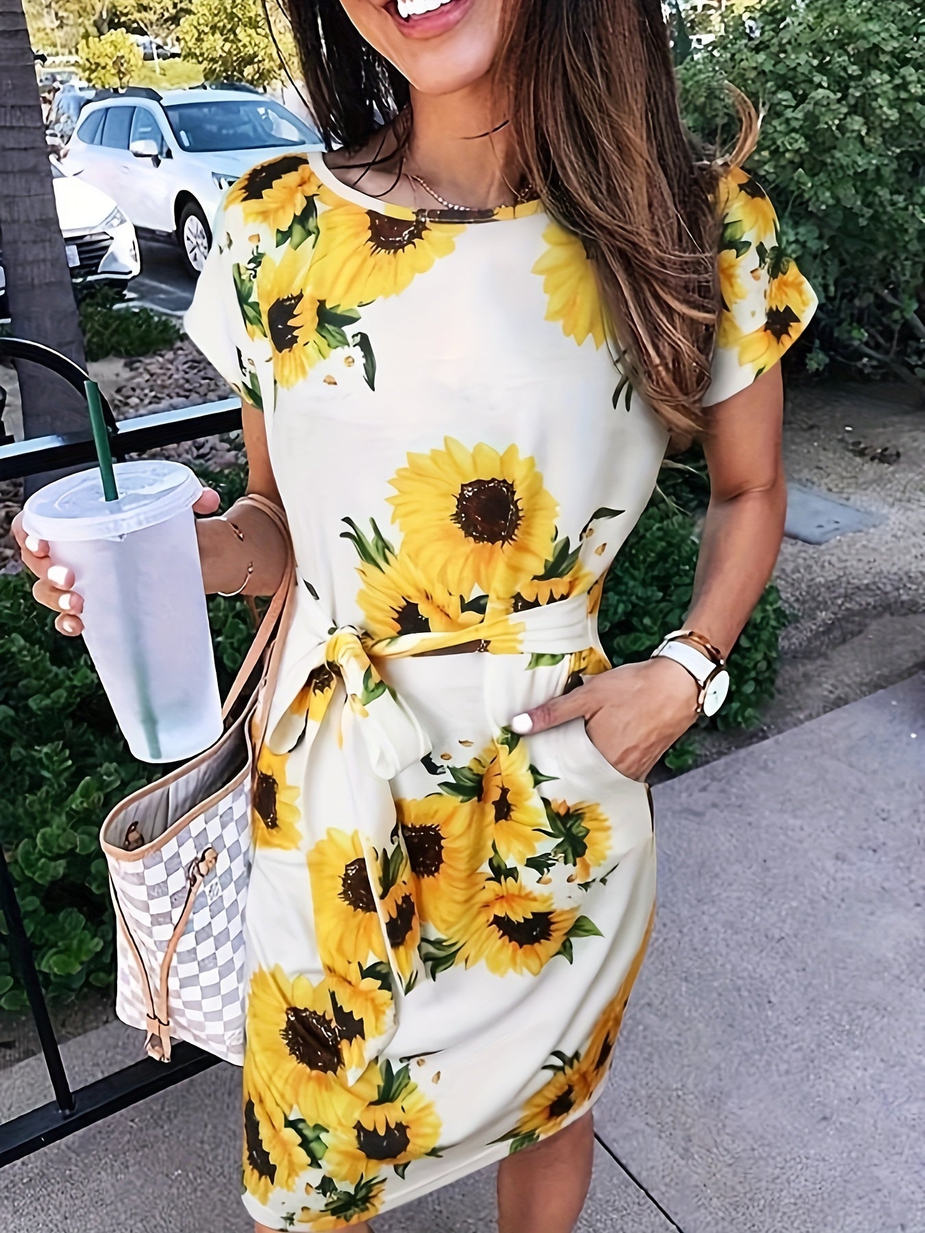 Womens Floral Print Maxi Dress with Pockets
