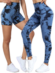 Tie Dye Shorts & Leggings Set - Yoga Running Activewear