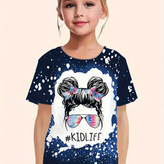Sunglasses Girl Print Short Sleeve T shirt - Girls Summer Clothes