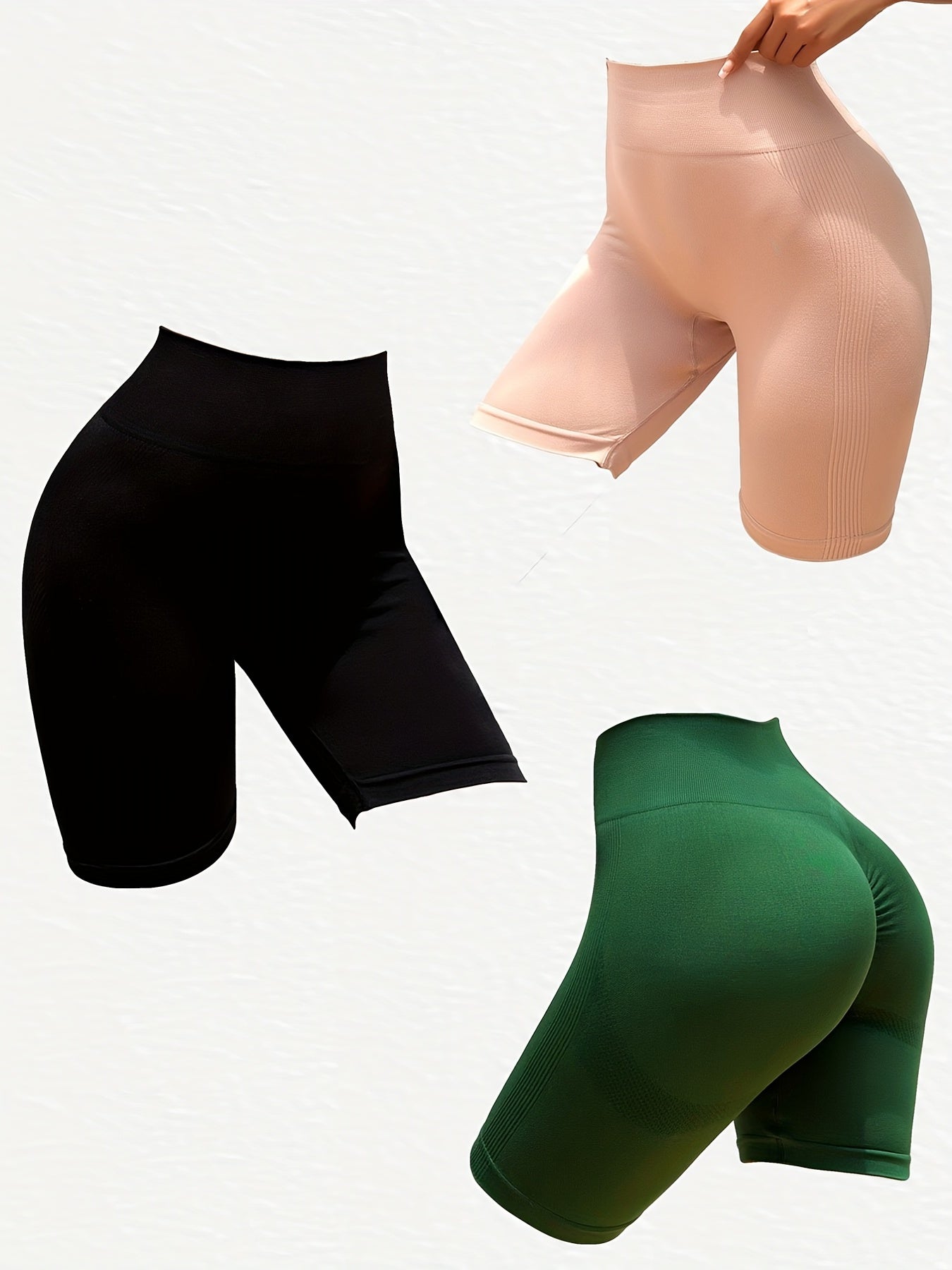 3pcs Seamless Yoga Shorts High Waist Butt Lift Athletic Running Pants