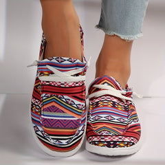 Women's Geometric Pattern Canvas Shoes Boho Style Low Top Loafers
