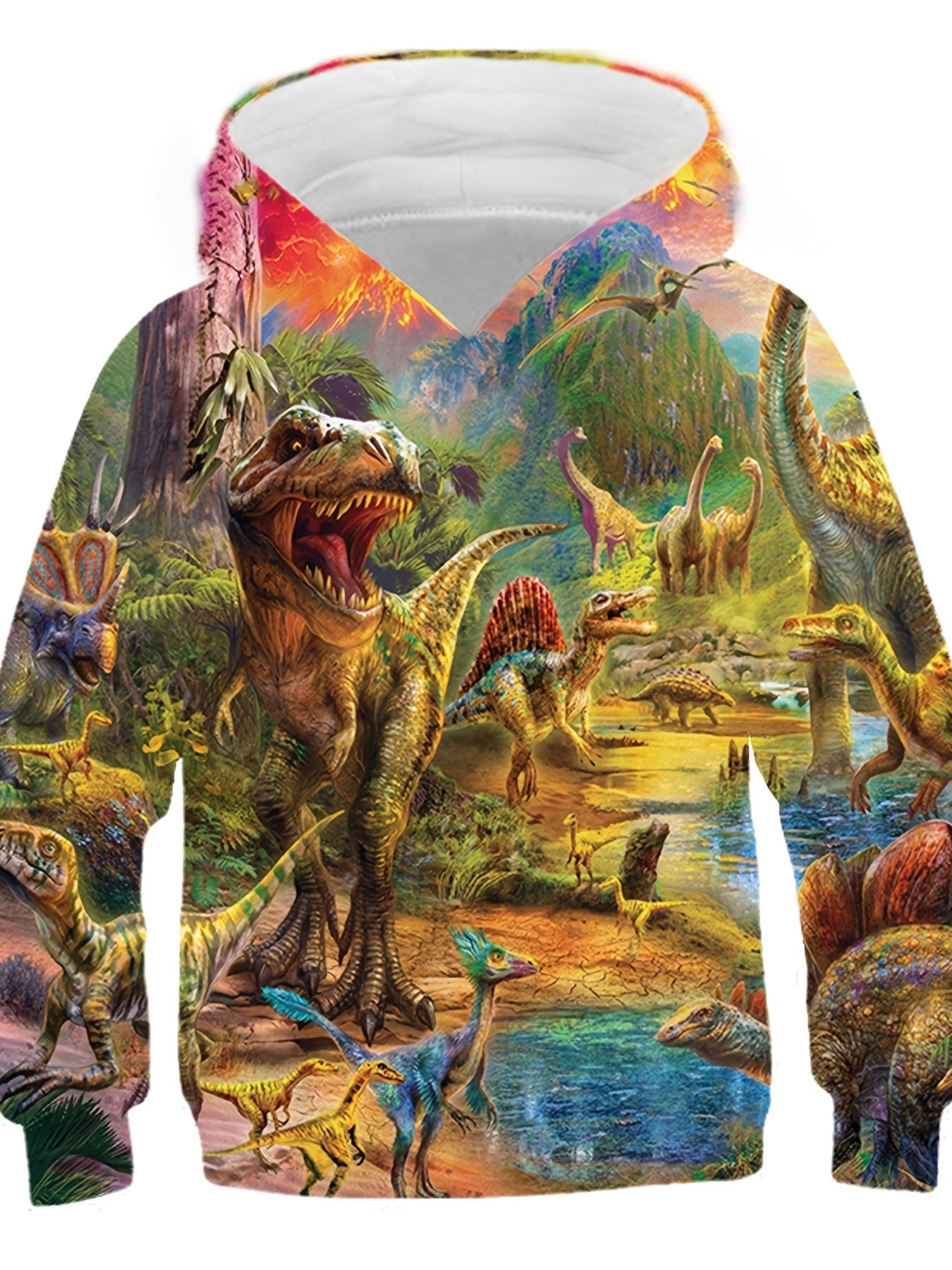 Teens Dinosaur Print Hooded Sweatshirt 3D Harajuku Long Sleeve Top
