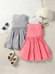 2pcs Toddler Girls Sleeveless Letter & Heart Graphic Cotton Dress