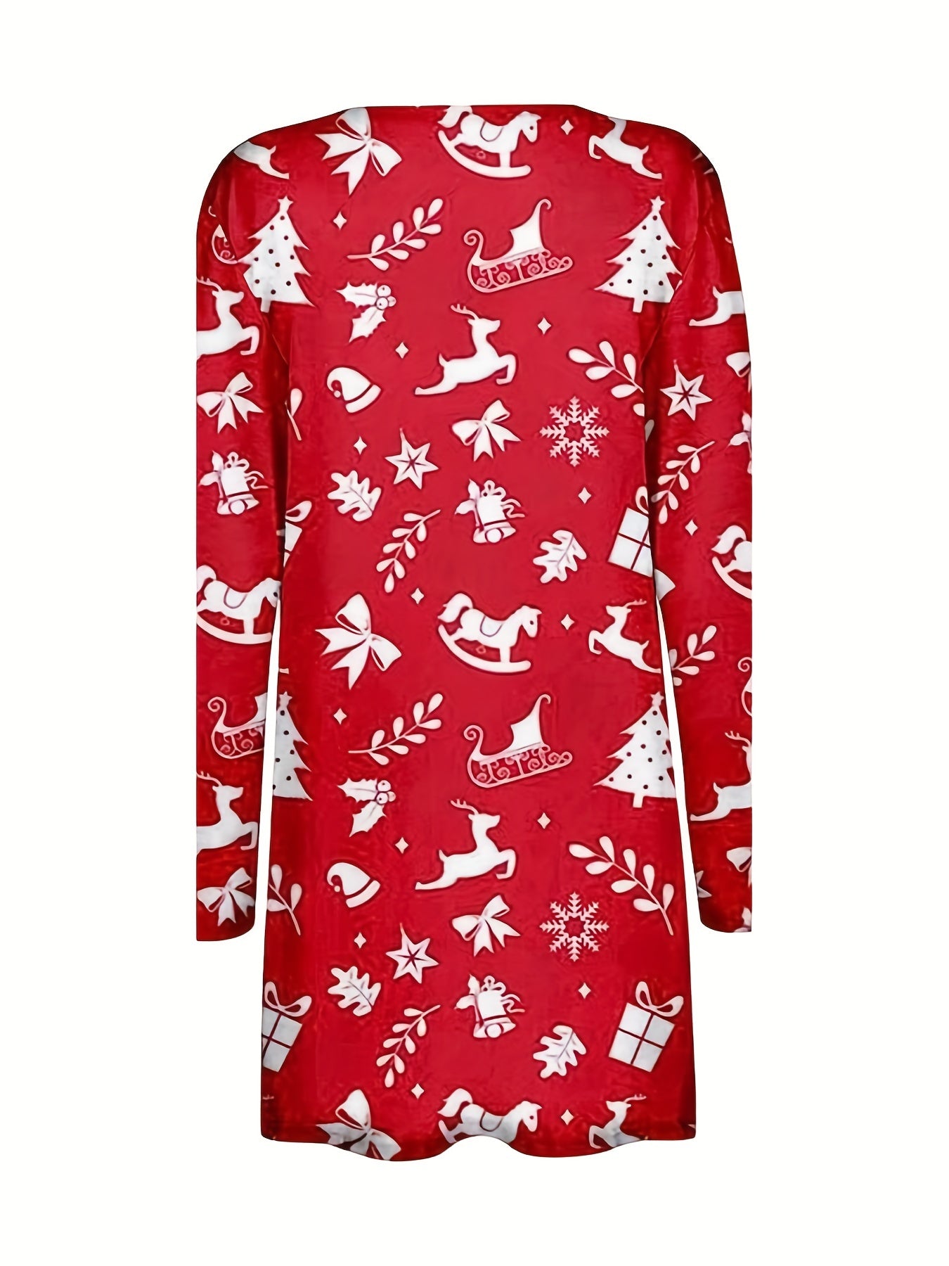 Christmas Cardigan Women's Plus Snowflake & Bell Print Long Sleeve