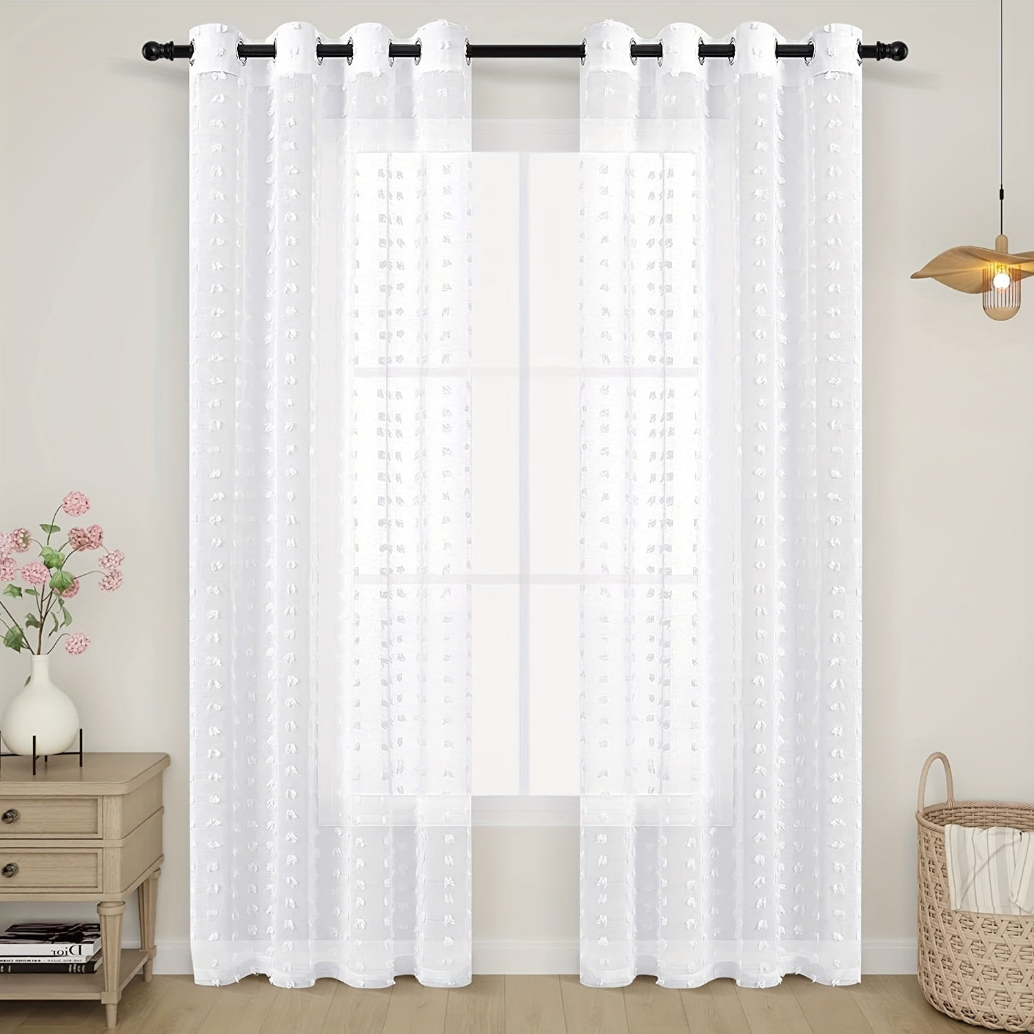 1pc Textured Curtain Semi Sheer Farmhouse Style Home Decor