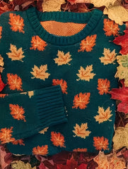 Maple Leaf Print Sweater Long Sleeve Jumper