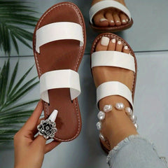 Women's Double Strap Slide Sandals Casual Slip On Flat Summer Shoes