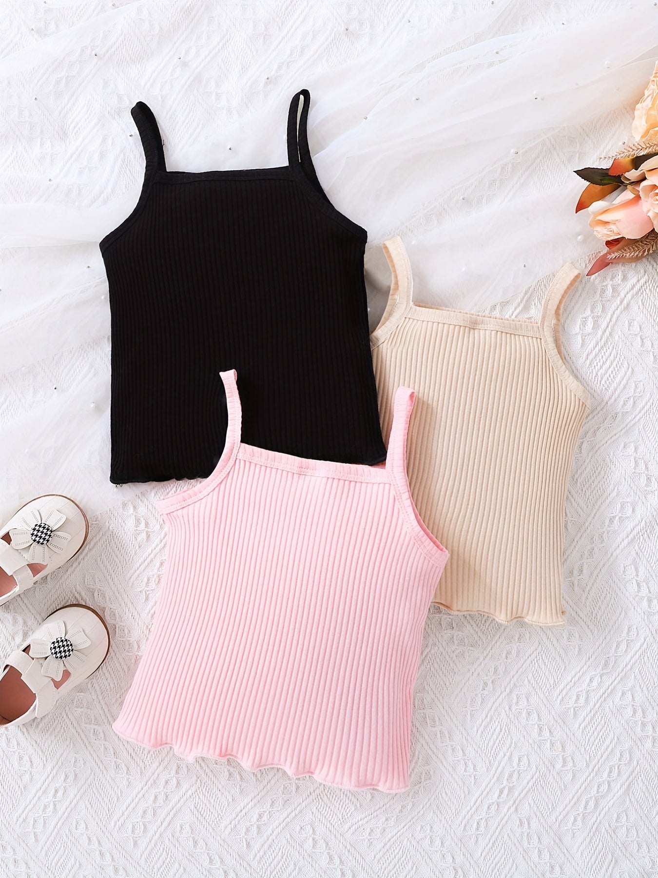 3pcs Girls Stretchy Sleeveless Cami Tops for Summer