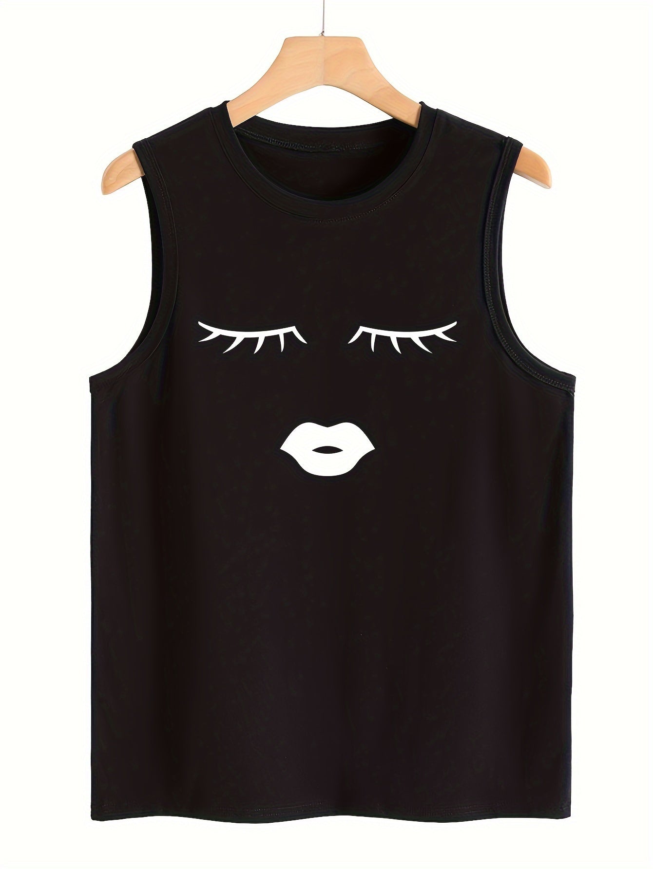 Eyelash & Lip Pattern Stretchy Sports Vest Sleeveless Top