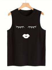 Eyelash & Lip Pattern Stretchy Sports Vest Sleeveless Top