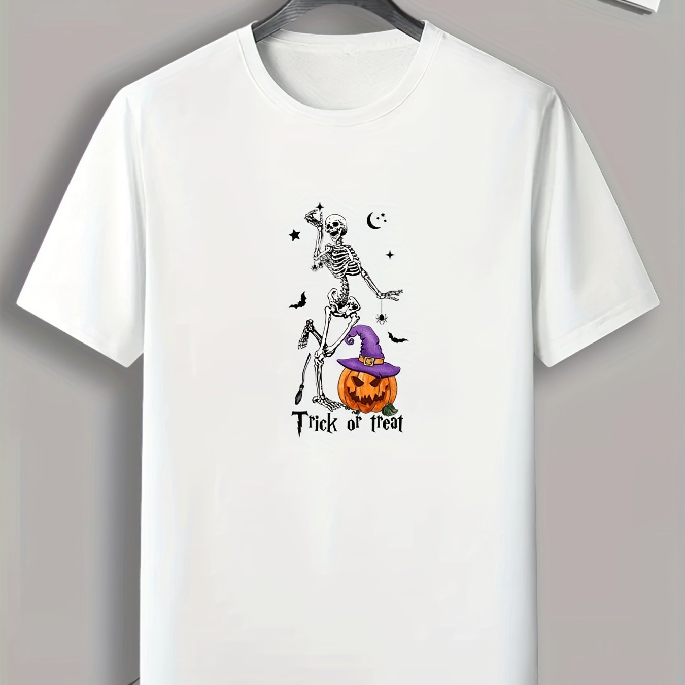 Halloween Skeleton & Pumpkin Pattern Print Men's T-shirt