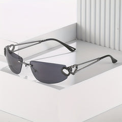 Y2K Rimless Sunglasses Oval Gradient UV400 Sun Shades