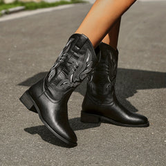 Women's Embroidery Western Boots Square Toe Mid Calf Cowboy Boots