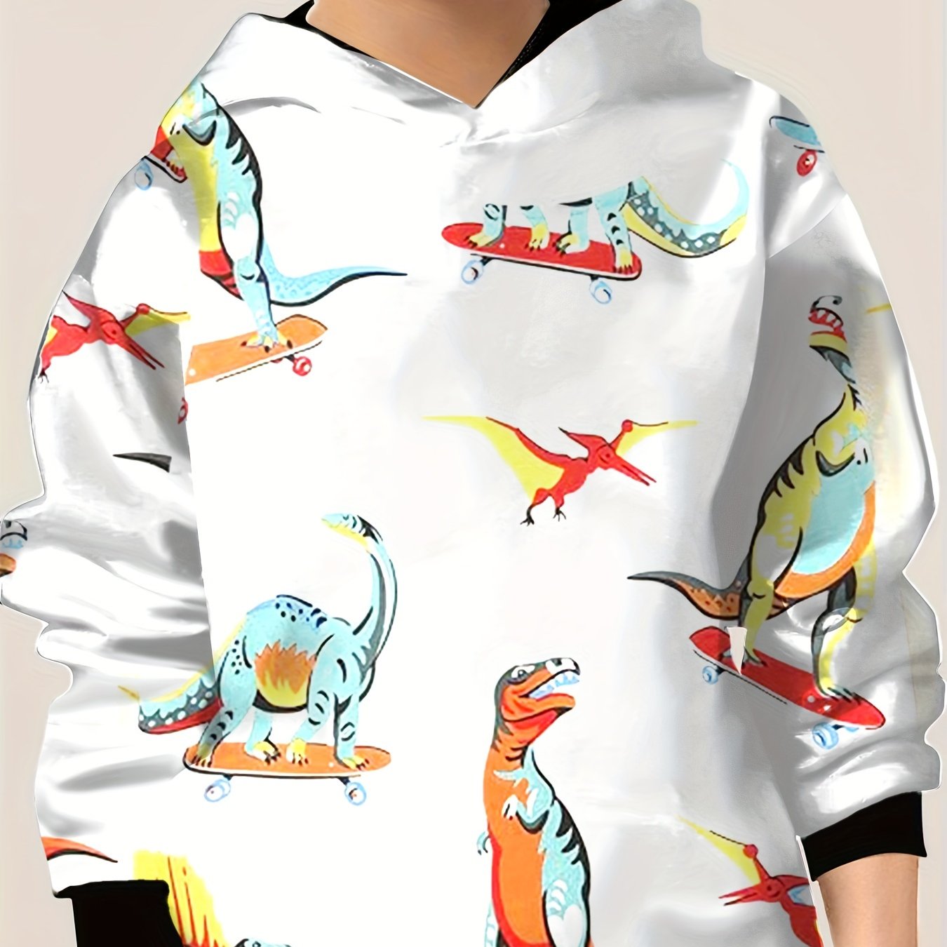 Cartoon Dino Graphic Hoodie Long Sleeve Pullover Spring Fall Sports Outdoor