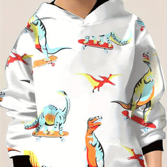 Cartoon Dino Graphic Hoodie Long Sleeve Pullover Spring Fall Sports Outdoor