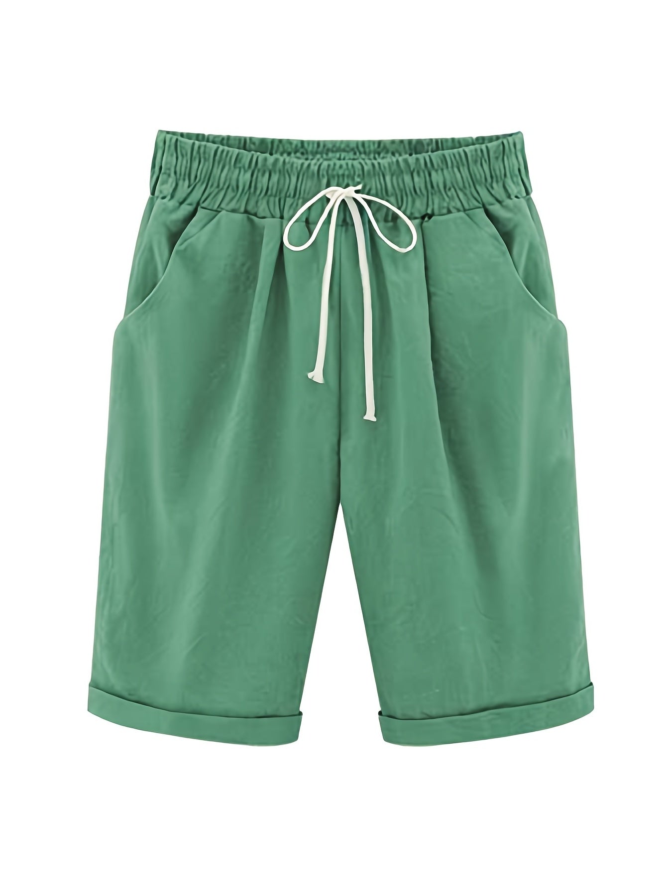 High Rise Drawstring Shorts Women's Plus Solid Casual S