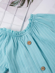 Girls Frill Trim Button Top & Sunflower Shorts Set