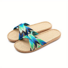 Women's Cross Strap Linen Slide Sandals