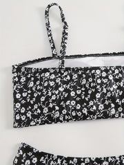 Floral Pattern Bikini Set Spaghetti Straps High Stretch Swimsuit