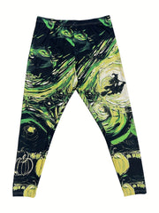 Women's Plus Witch & Pumpkin Print High Rise Yoga Leggings