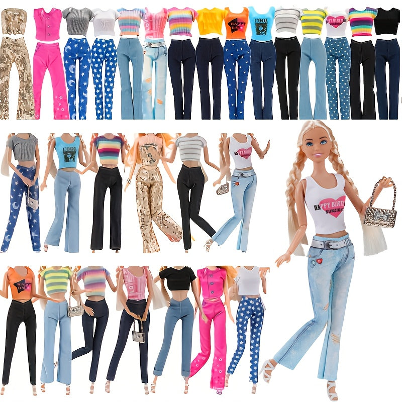 6pcs Doll Clothing for 29cm Dolls, 3 Tops, 3 Pants, Great Gift for Kids