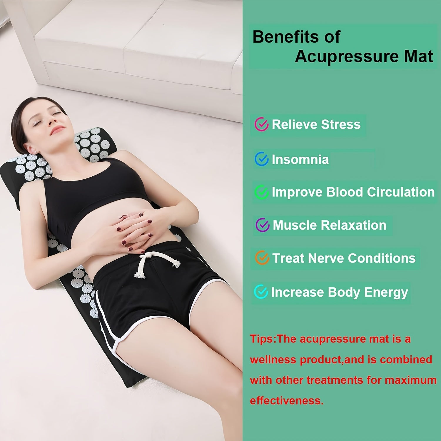 Acupressure Massage Mat and Pillow Set Relieve Back and Neck Stress