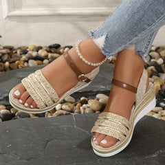 Boho Style Wedge Sandals Ankle Strap Slingback Platform Sandals