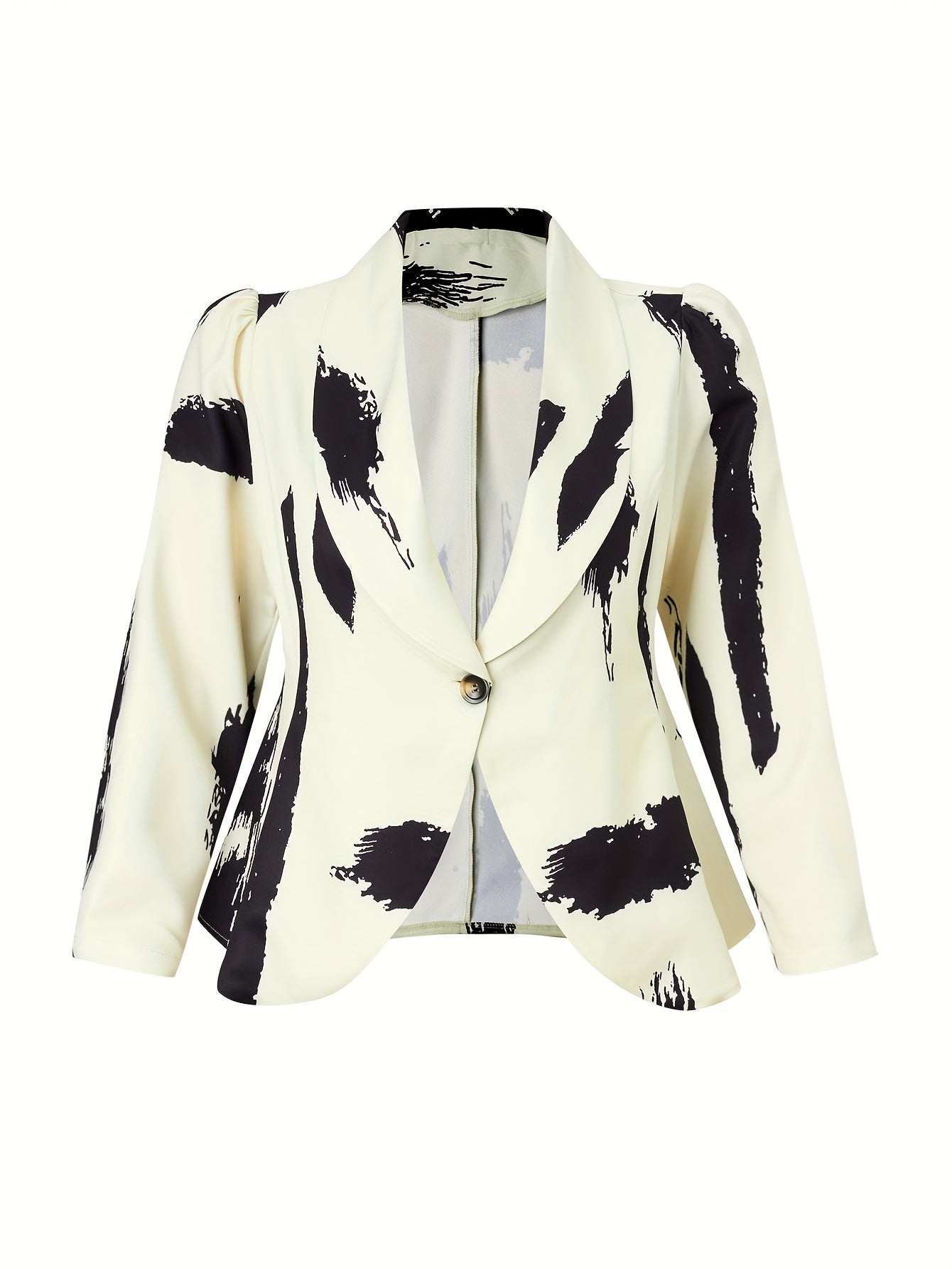 Casual Blazer Women's Plus Brush Print Long Sleeve Shawl Collar