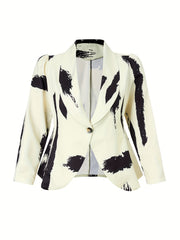 Casual Blazer Women's Plus Brush Print Long Sleeve Shawl Collar
