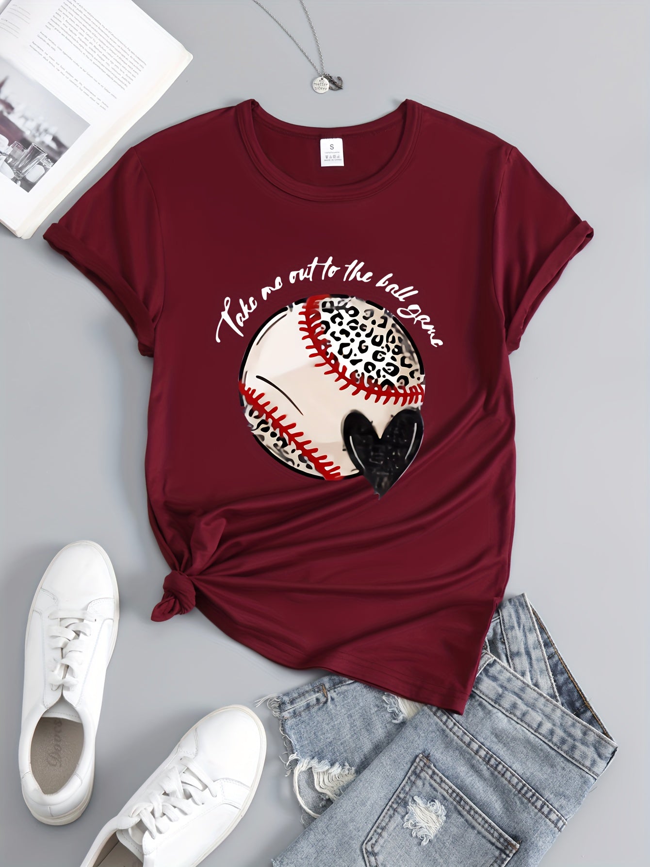 Baseball Graphic Short Sleeve Sports T shirt Round Neck