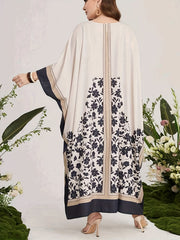 Floral Print Abaya Dress Women's Round Neck Batwing Sleeve
