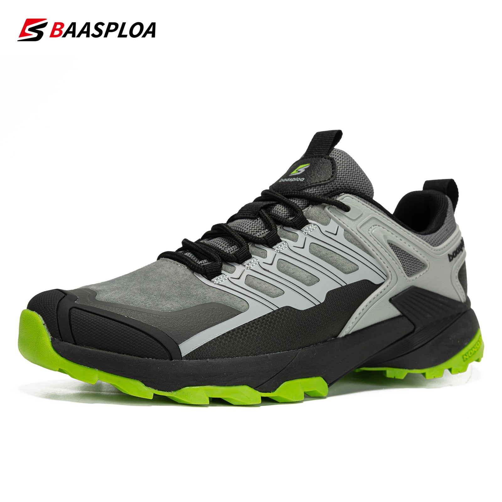 Baasploa Men's Lace Up Hiking Shoes Anti skid For Camping