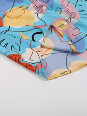 Colorblock Print Button Up Blouse