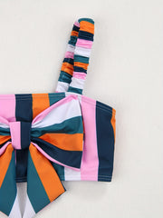 Toddler Girls Stripe Ruffle Bow Bikini Tankini Swimsuit