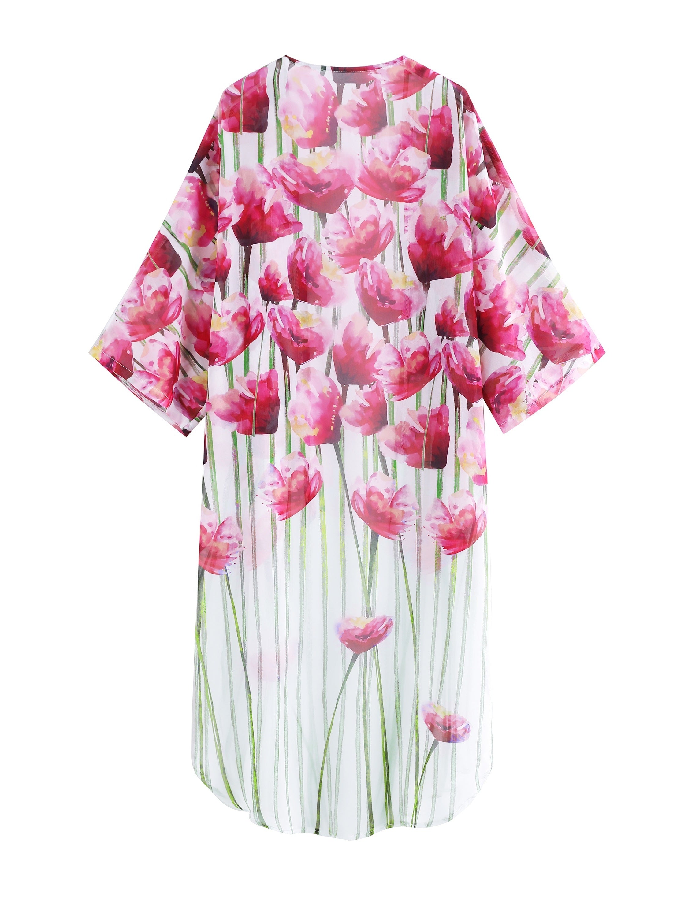 Floral Print Kimono Cover Up & Straight Leg Pants 2 Piece Swimsuit