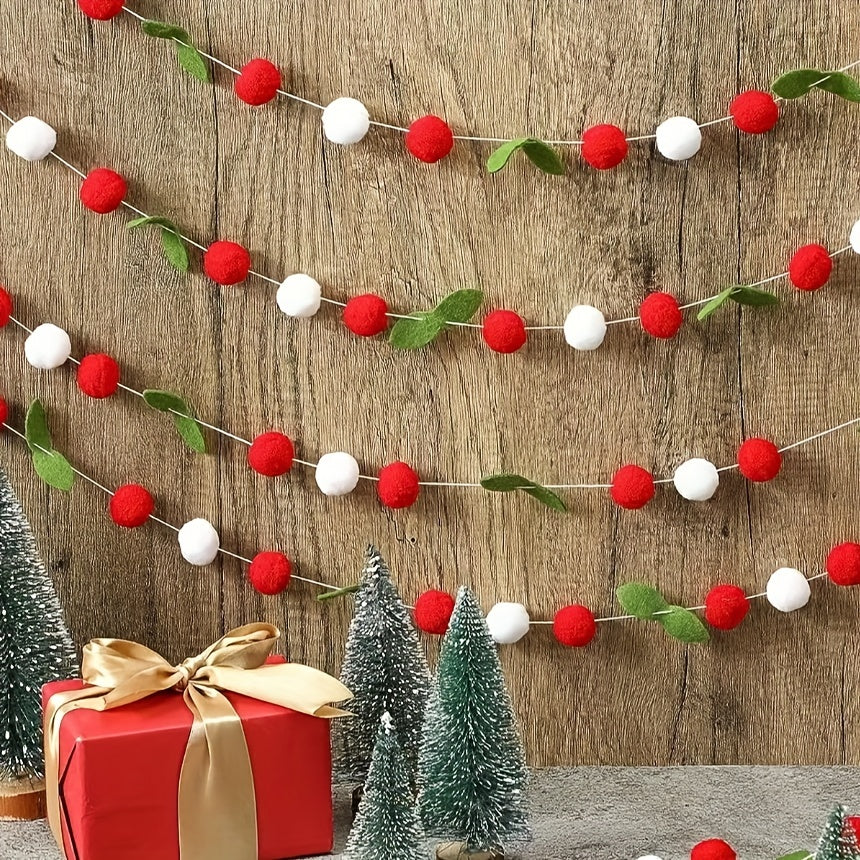 Winter Birthday Decorations: Felt Flowers, Pom Poms, Red Balls, Green Leaves