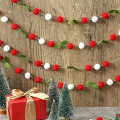Winter Birthday Decorations: Felt Flowers, Pom Poms, Red Balls, Green Leaves