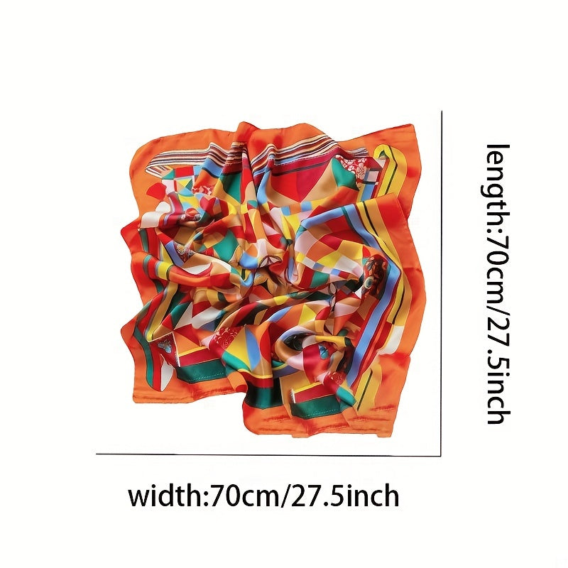 Graphic Bandana Block Silk Scarf Casual Shawl Head Wrap