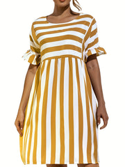 Nautical Stripe Ruffle Trim Dress
