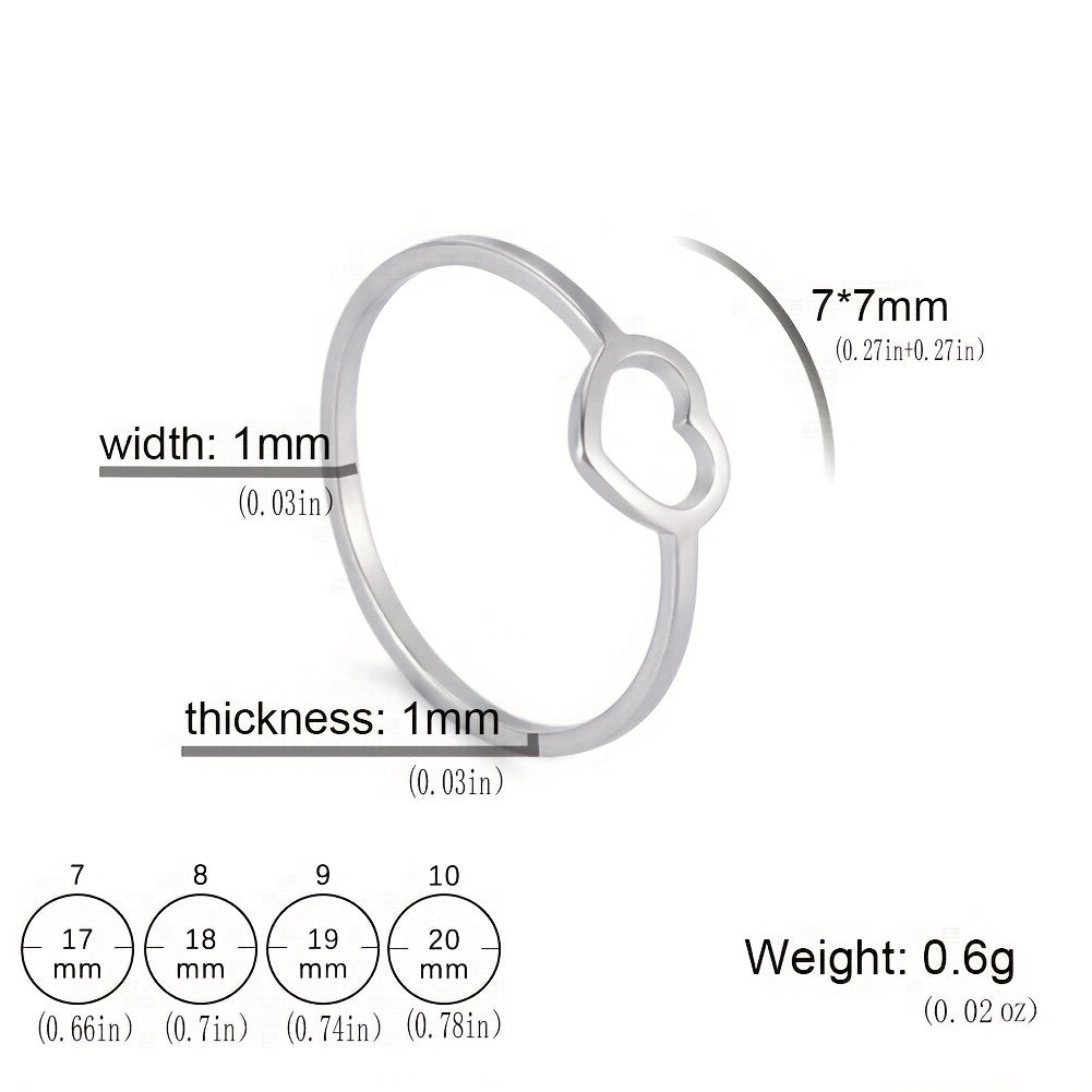 Heart Ring Titanium Steel Silvery Hollow Heart Shape for Daily Decor and Party