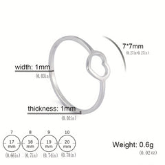 Heart Ring Titanium Steel Silvery Hollow Heart Shape for Daily Decor and Party