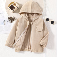 Boys Corduroy Zip Hooded Jacket With Pocket