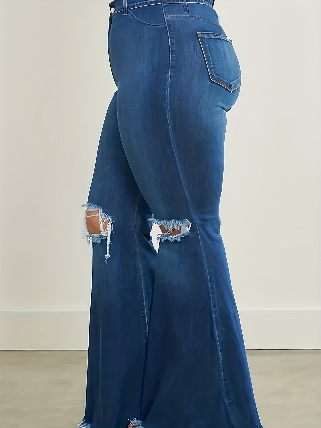 Ripped Button Fly High Rise Flared Leg Jeans