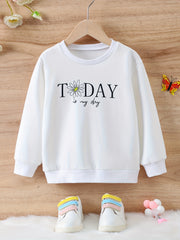 Girls Flower & Letter Graphic Crew Neck Sweatshirt Pullover