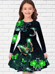 Dreamy Butterfly Starry Night Long Sleeve Dress Girls Party