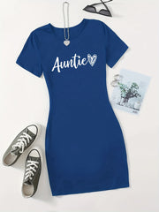 Letter & Heart Print Bodycon Dress Casual Tee Dress