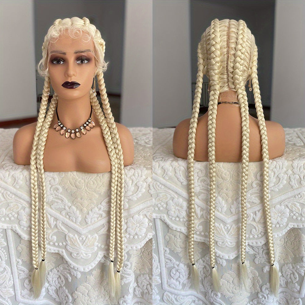 Synthetic Lace Front Wig Braided Wigs With Baby Hair Natural Blonde