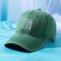 Unisex Sunshade Adjustable Baseball Cap With DOG MOM Embroidery
